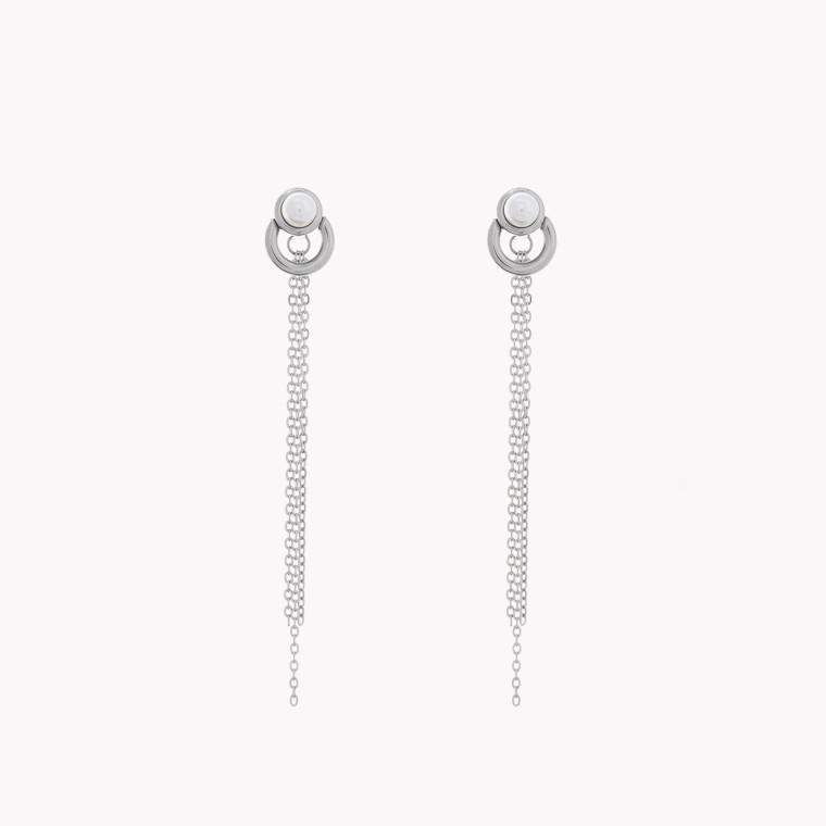 Steel earrings long with pearl GB