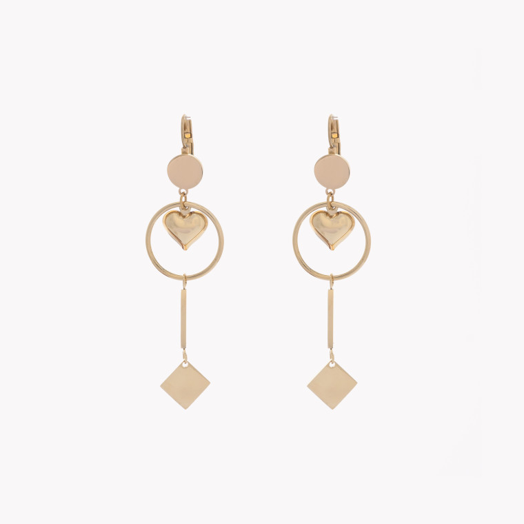 Boucles d&#039;oreilles acier suspendu avec cercle et coeur GB