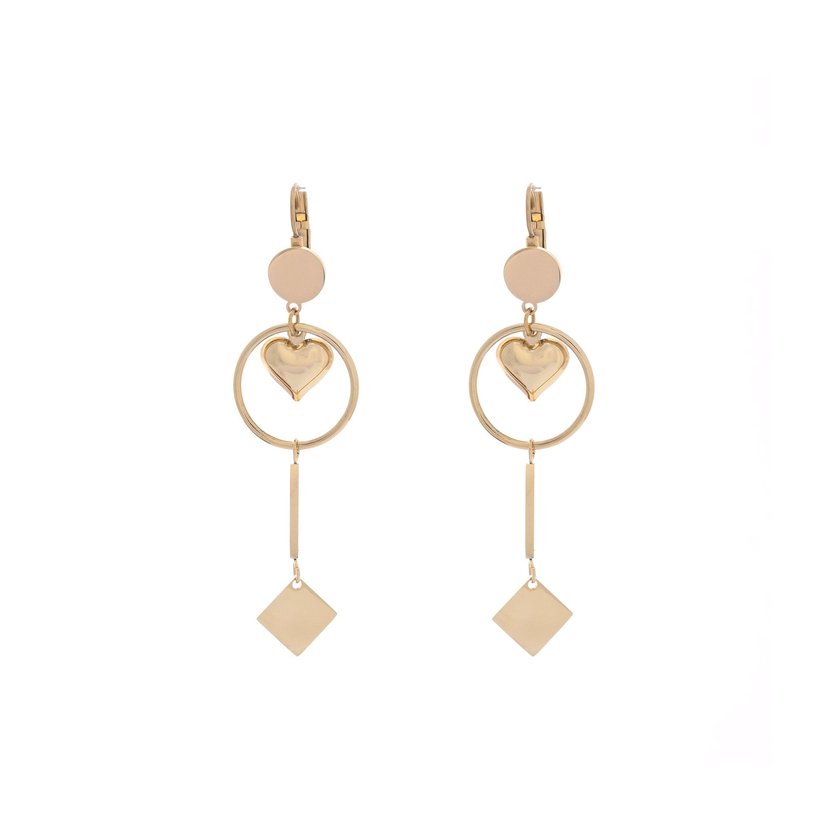 Boucles d'oreilles acier suspendu avec cercle et coeur GB
