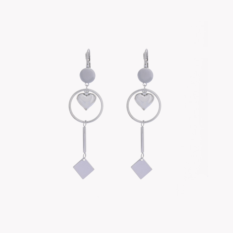 Boucles d&#039;oreilles acier suspendu avec cercle et coeur GB