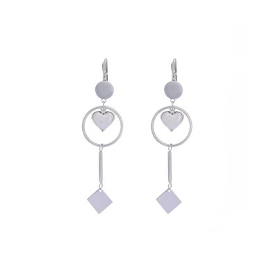 Boucles d'oreilles acier suspendu avec cercle et coeur GB