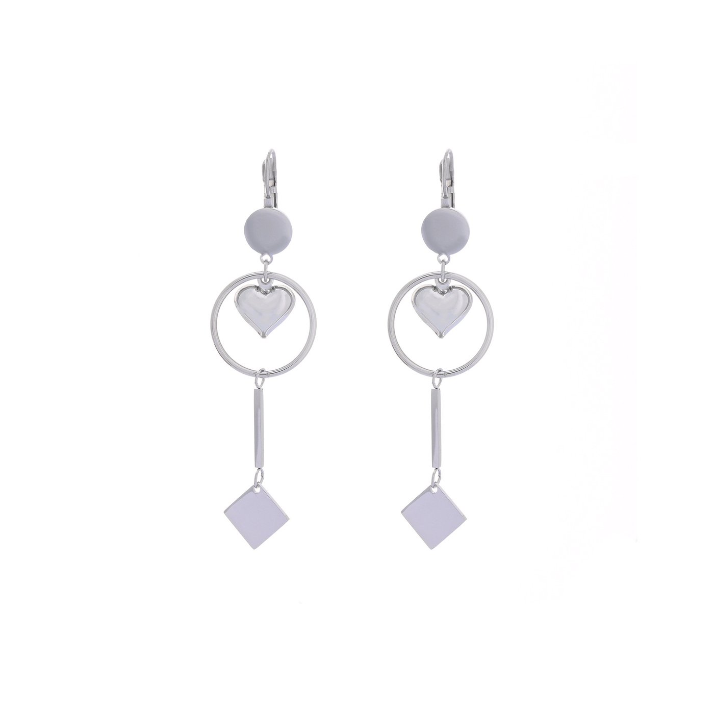 Boucles d\'oreilles acier suspendu avec cercle et coeur GB