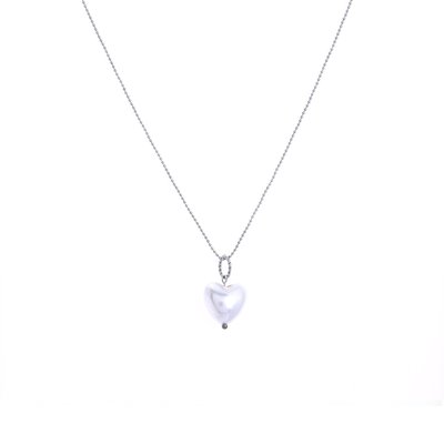 Collier en acier avec coeur de perle GB