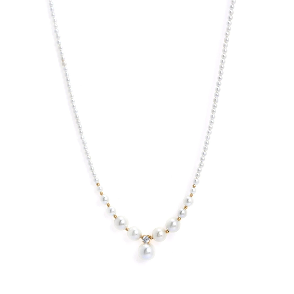 Collar en acero perlas con brillantes  GB