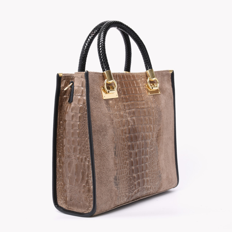 Tote Bag style bag in leather with GB texture