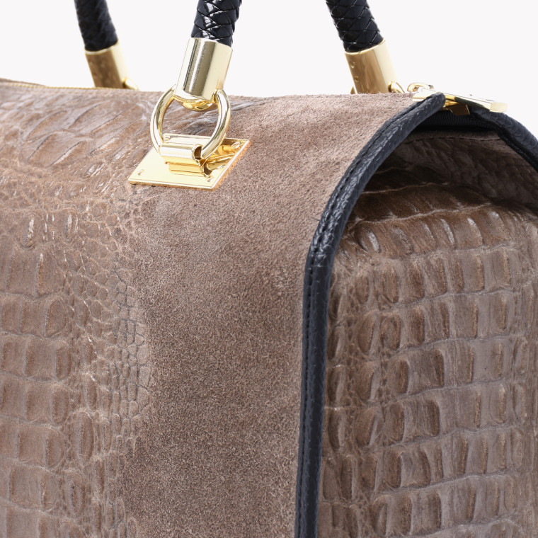 Satchel-style leather bag with GB texture