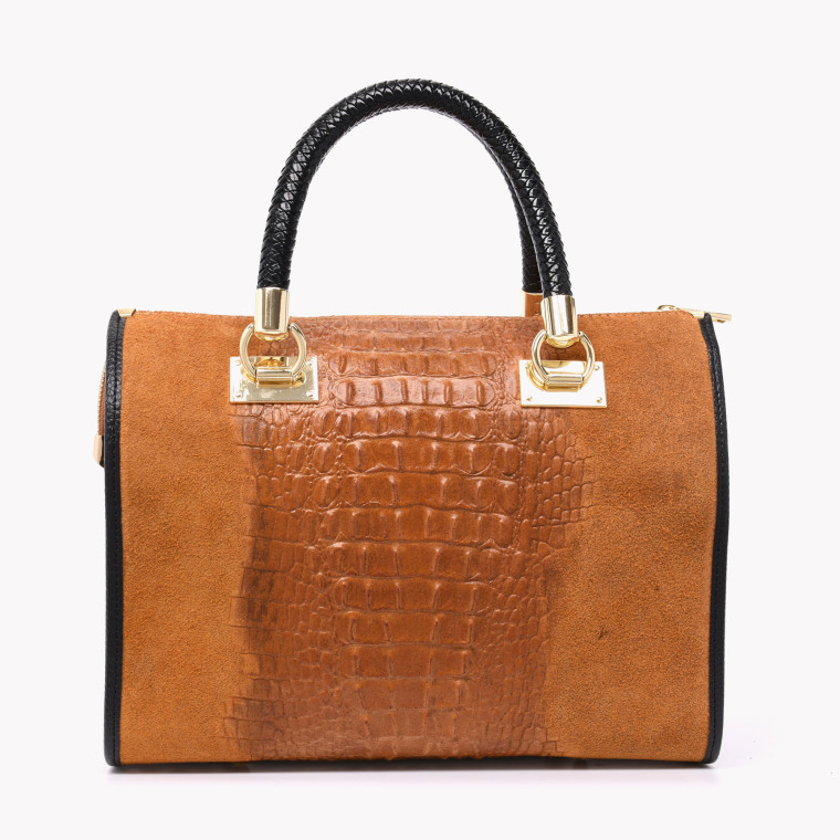 Satchel-style leather bag with GB texture