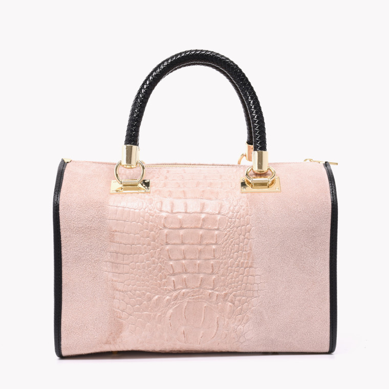 Borsa in pelle stile satchel con texture GB