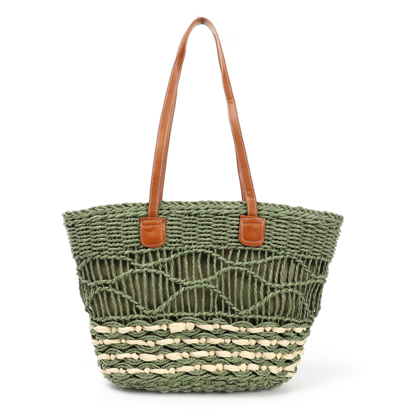 Straw bag with GB synthetic details and handles