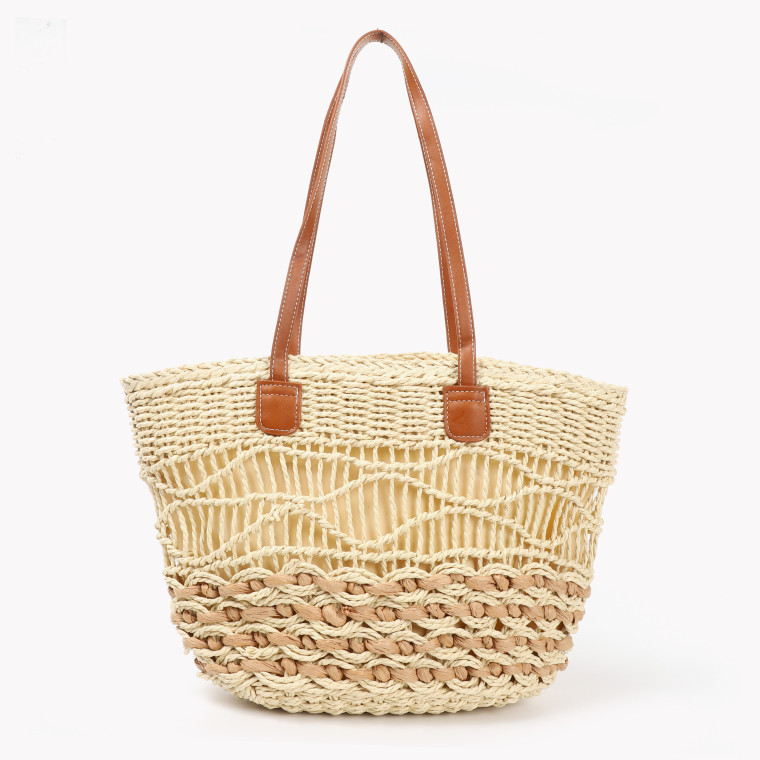 Straw bag with GB synthetic details and handles