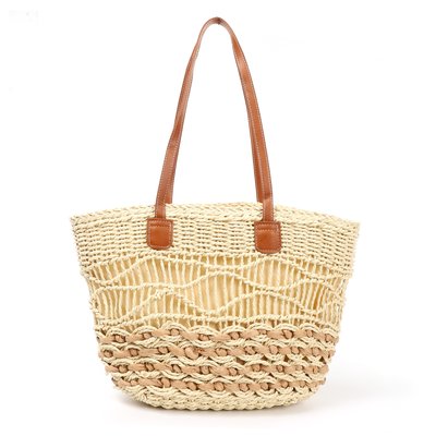 Straw bag with GB synthetic details and handles