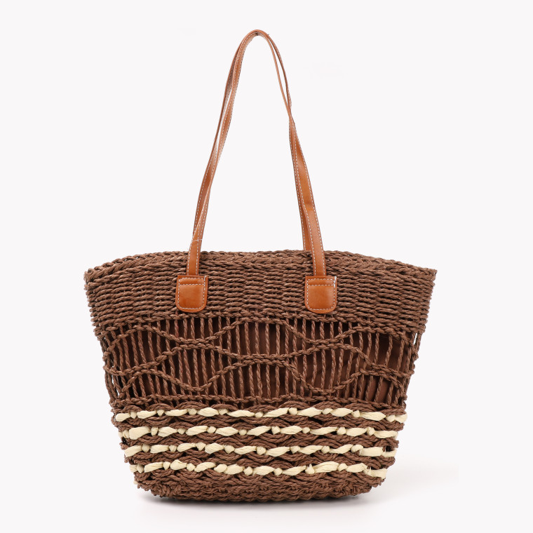 Straw bag with GB synthetic details and handles