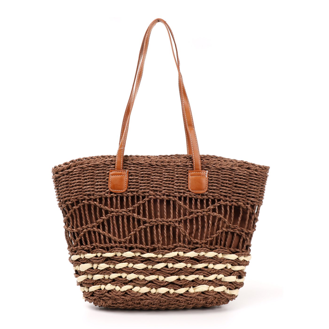 Straw bag with GB synthetic details and handles