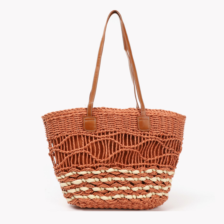 Straw bag with GB synthetic details and handles