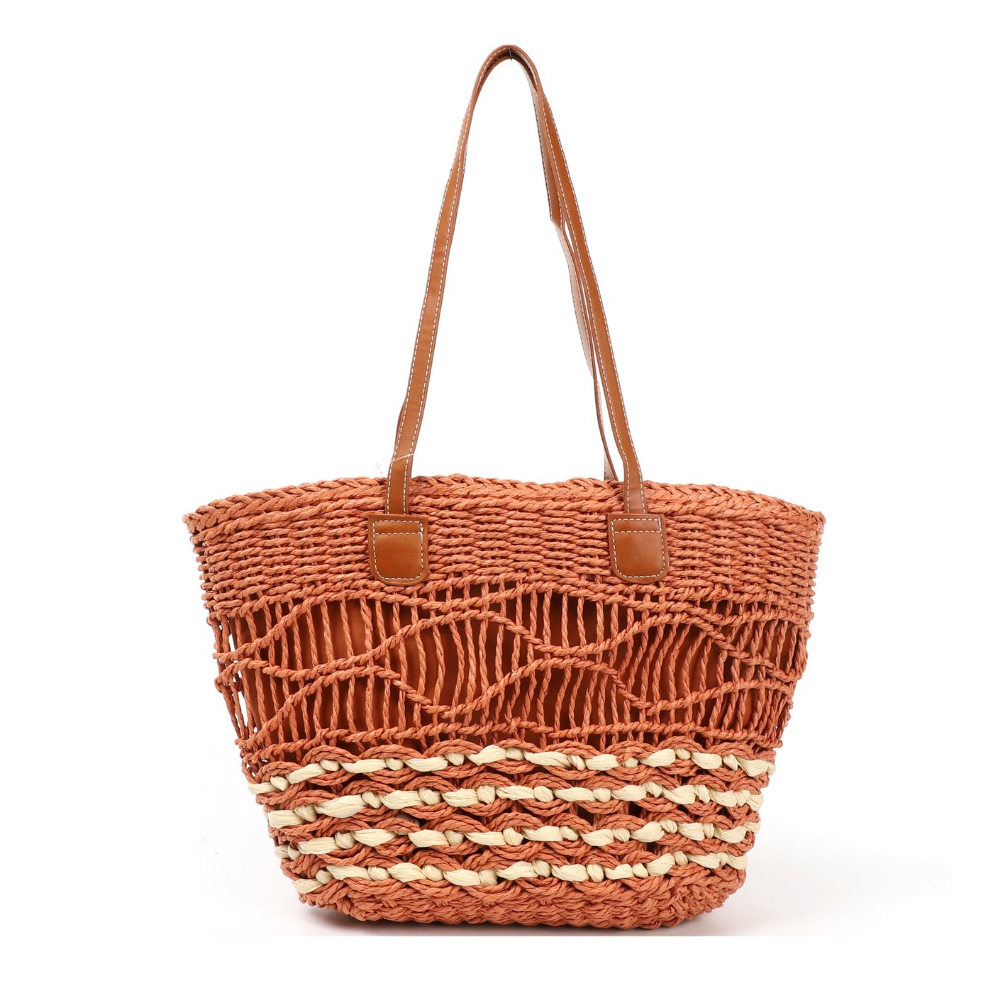 Straw bag with GB synthetic details and handles