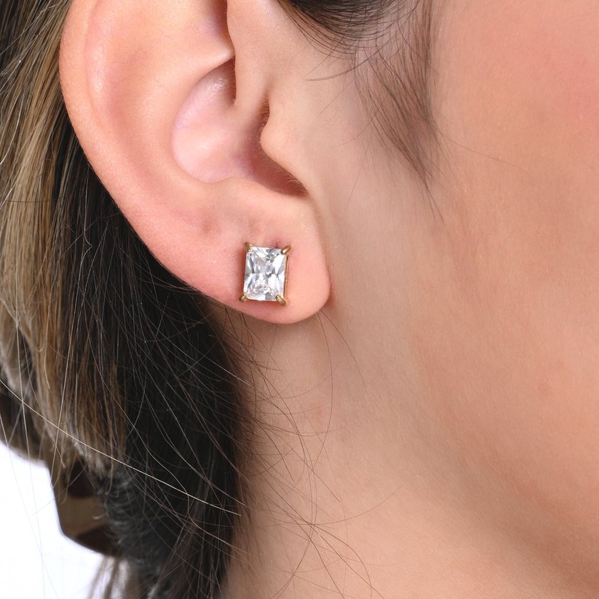 Boucles d'oreilles acier pierre rectangulaire GB
