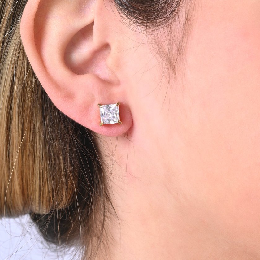 Boucles d'oreilles acier pierre carré GB