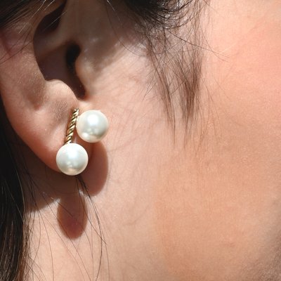 Steel earrings double ball pearl GB