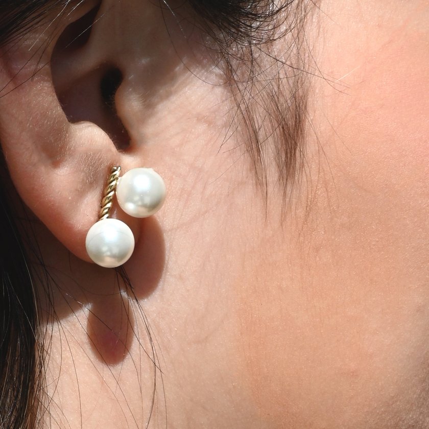 Boucles d'oreilles en acier double boule perle GB