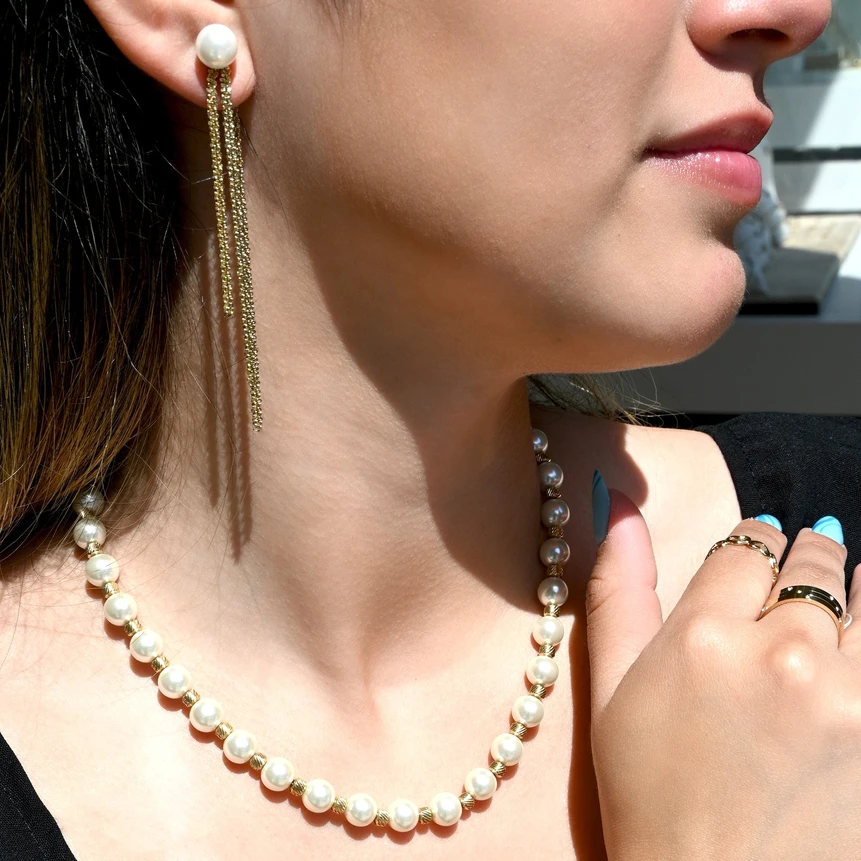 Steel earrings long with pearl GB