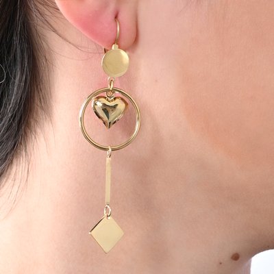 Boucles d'oreilles acier suspendu avec cercle et coeur GB