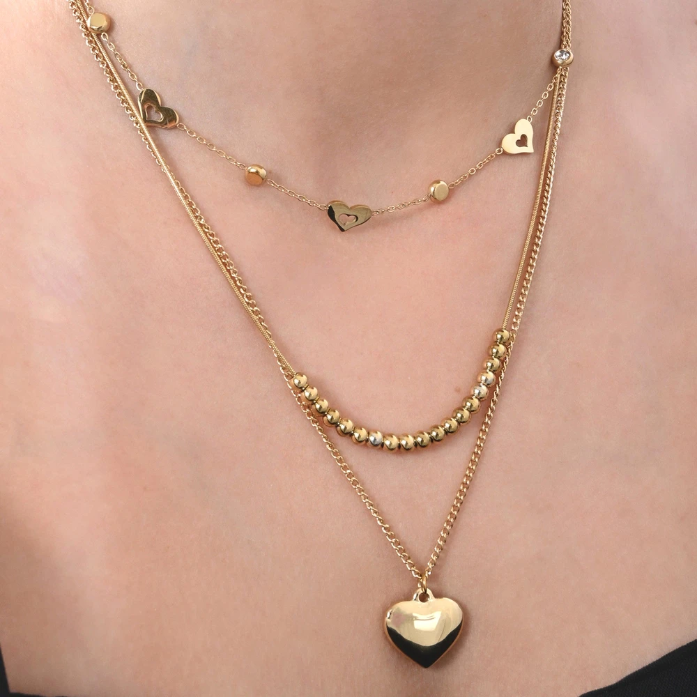 Collana in acciaio doppio cuori GB