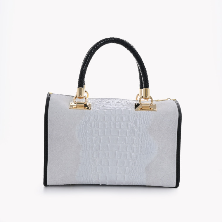 Borsa in pelle stile satchel con texture GB