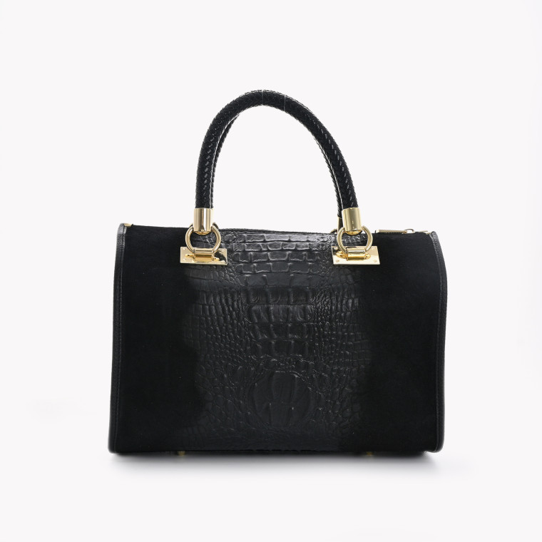 Borsa in pelle stile satchel con texture GB