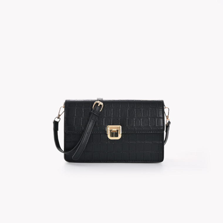 Textured shoulder bag with GB flap closure