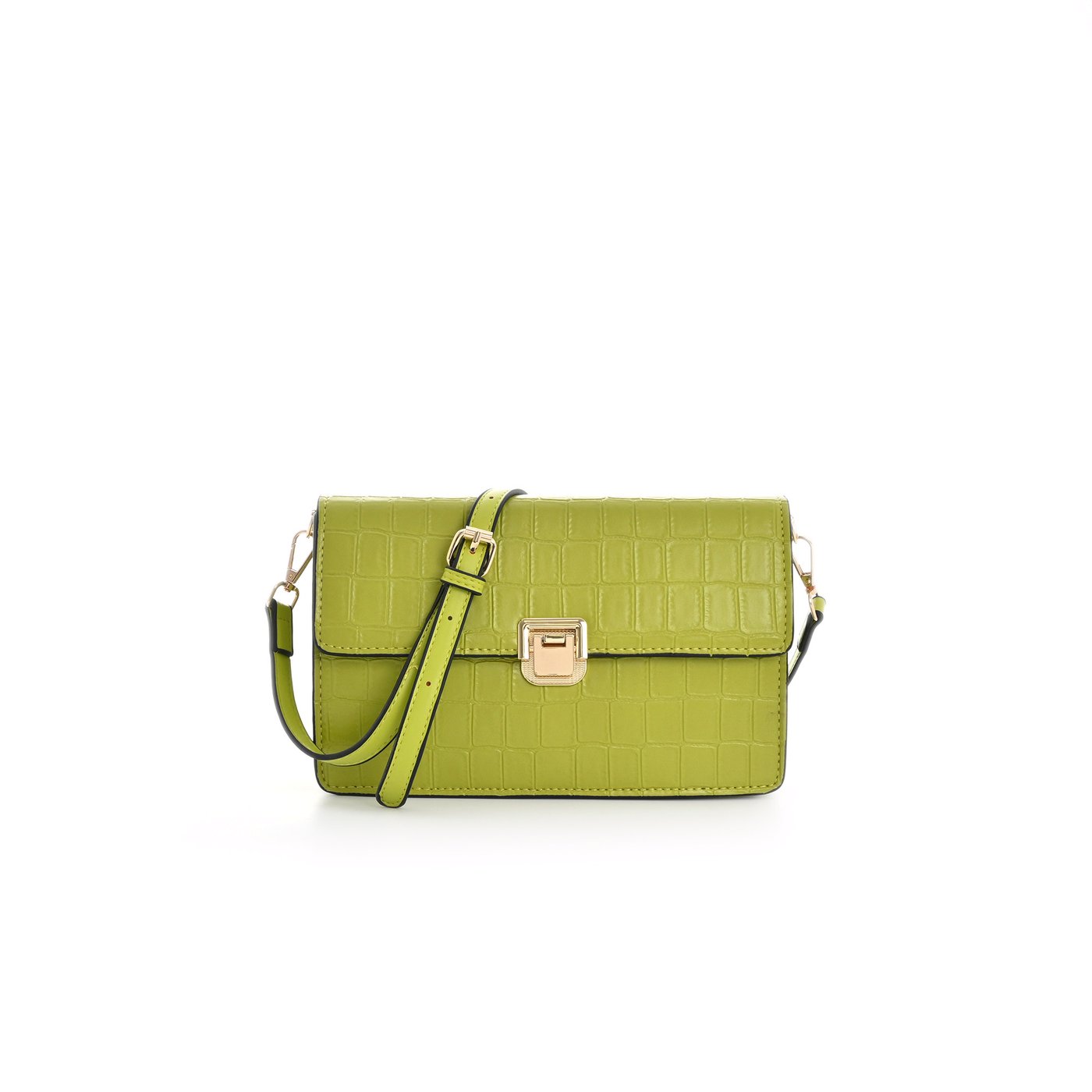 Textured shoulder bag with GB flap closure