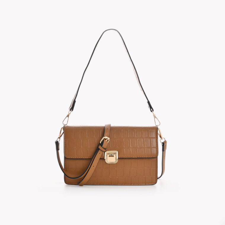 Textured shoulder bag with GB flap closure