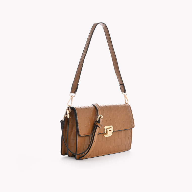 Textured shoulder bag with GB flap closure