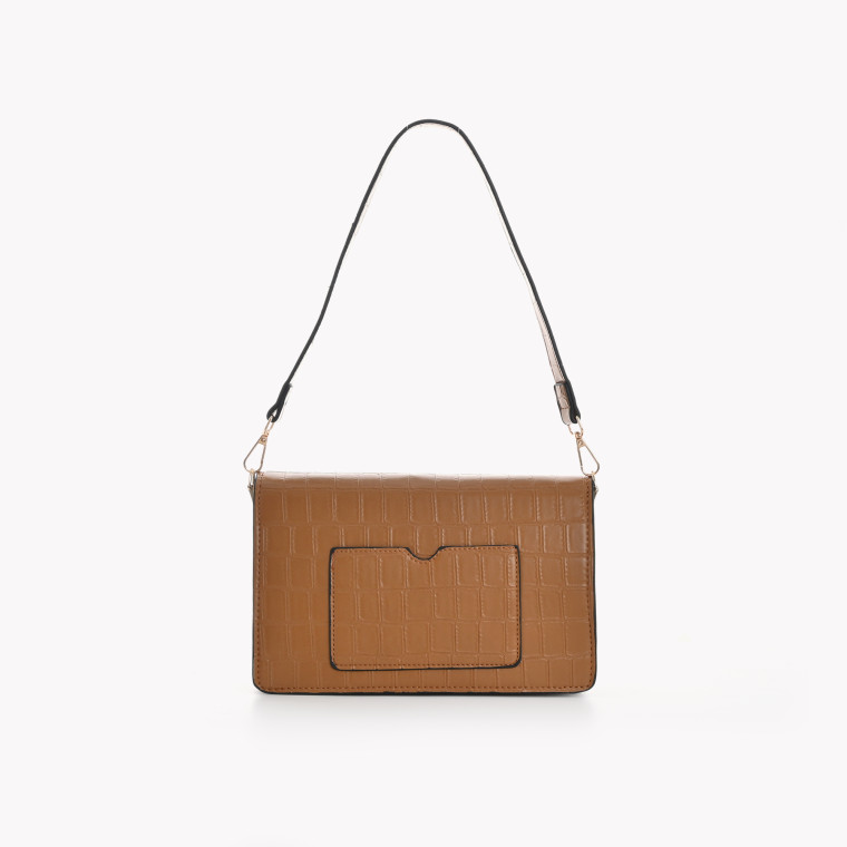 Textured shoulder bag with GB flap closure