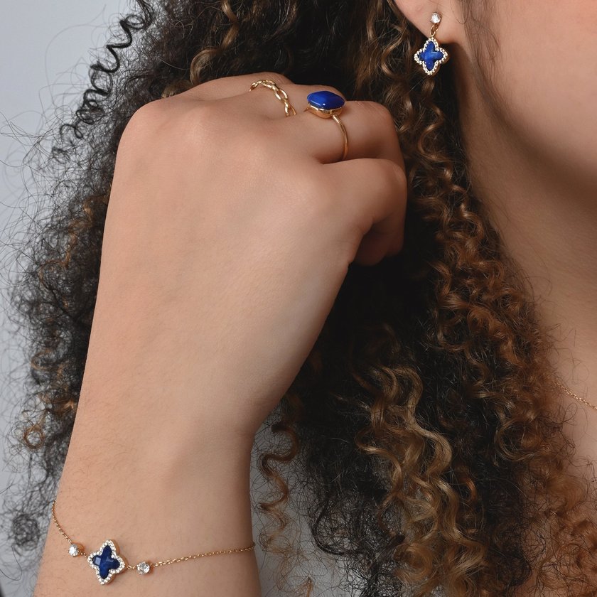 Bracciale in acciaio trifoglio pietra naturale GB