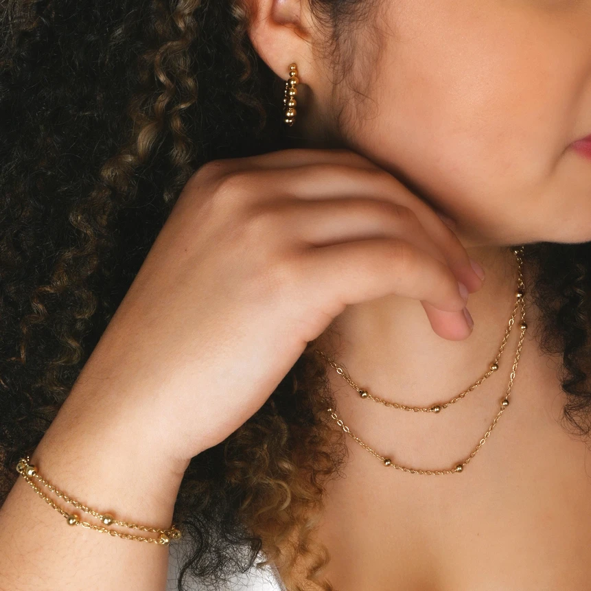 Collana in acciaio a maglia doppio con pois GB