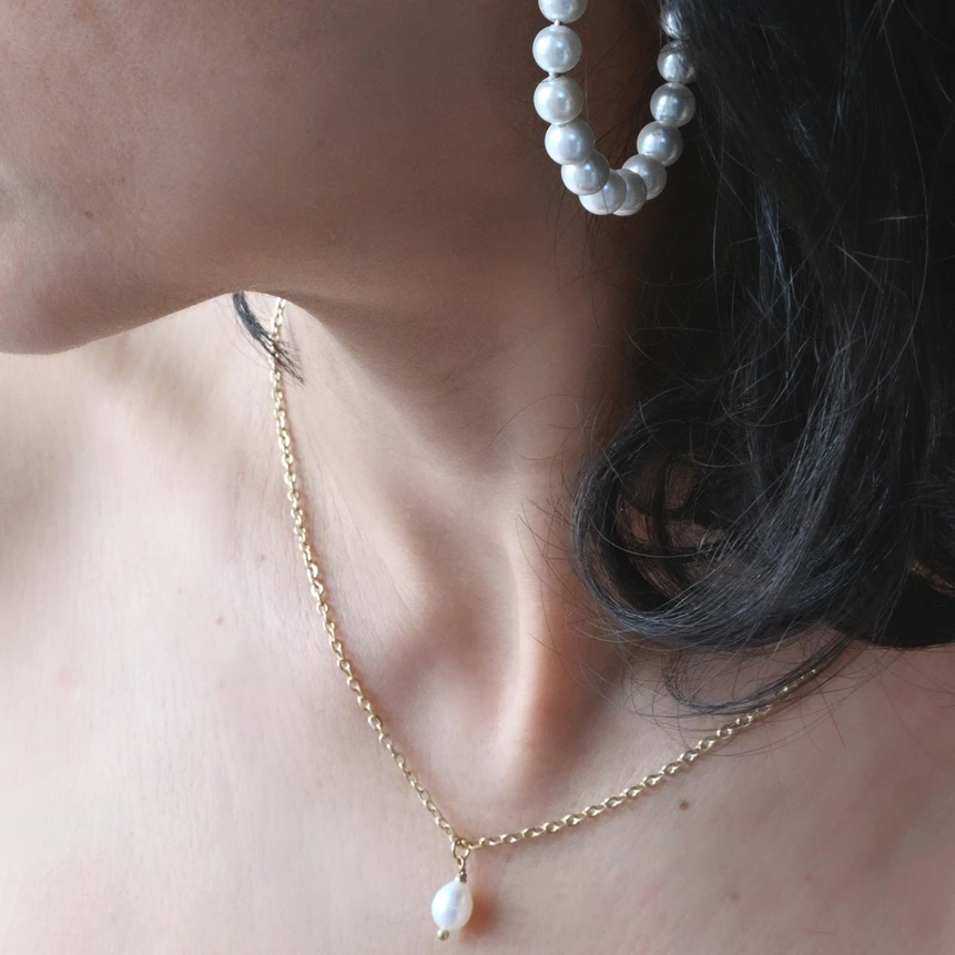 Collar acero malla básico perla GB