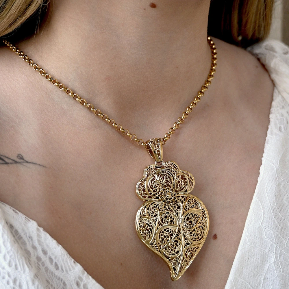 Collana coração de viana grande bagno oro GB