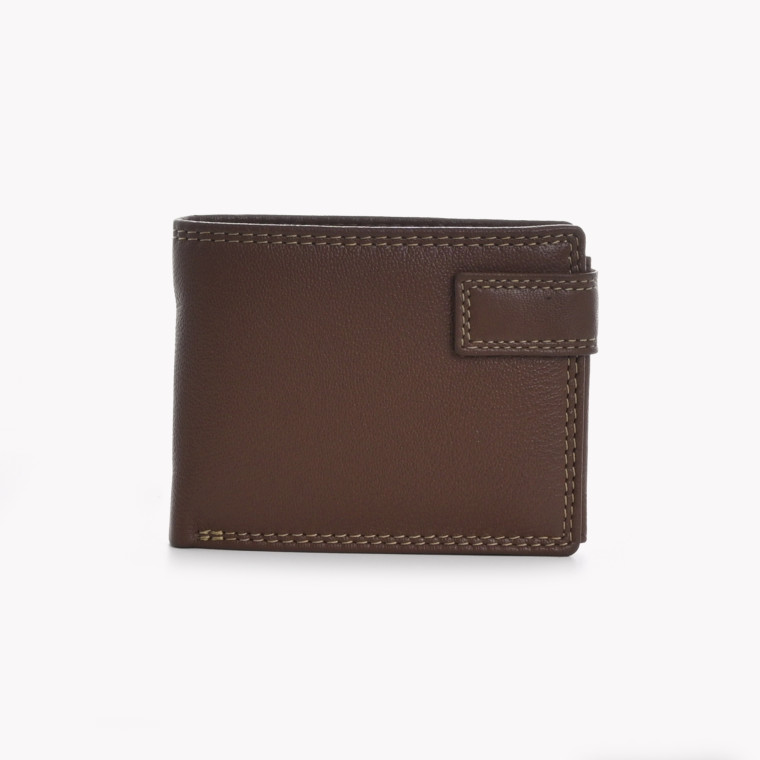 Men&#039;s leather wallet with GB button closure