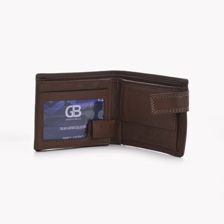 Men&#039;s leather wallet with GB button closure