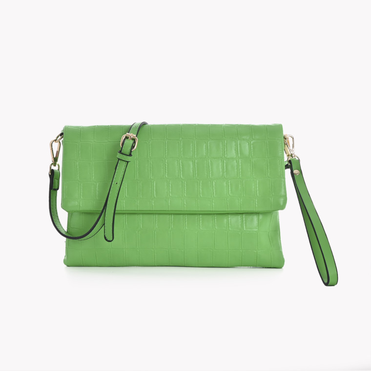 Clutch style bag with GB closure and flap