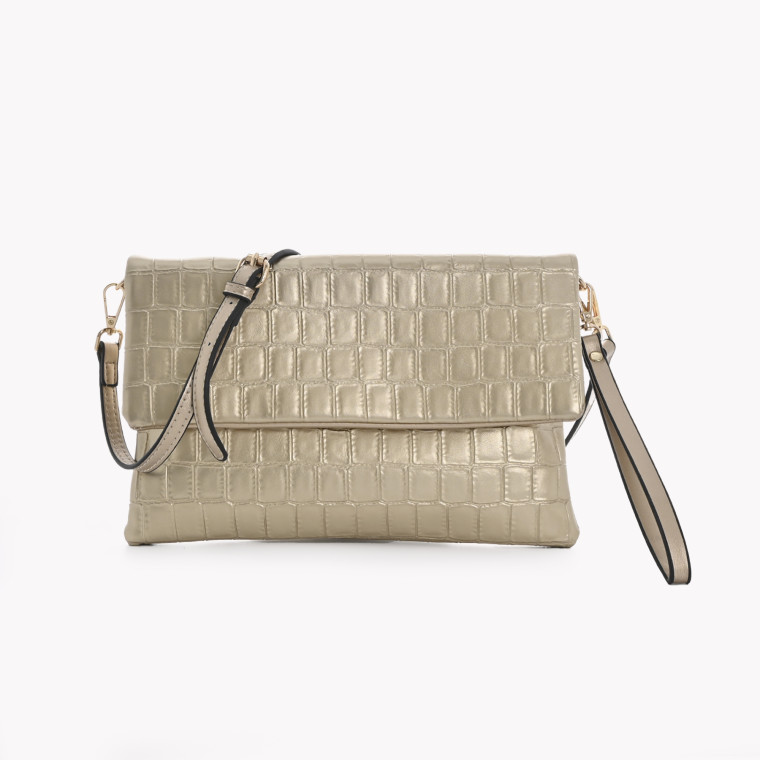 Clutch style bag with GB closure and flap