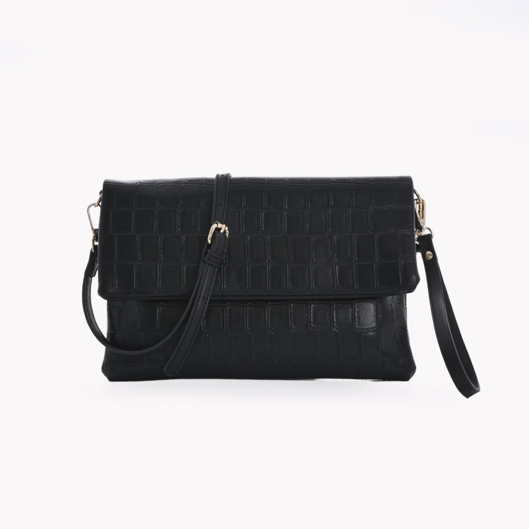 Clutch style bag with GB closure and flap