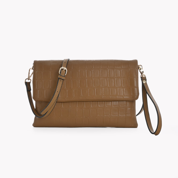 Clutch style bag with GB closure and flap