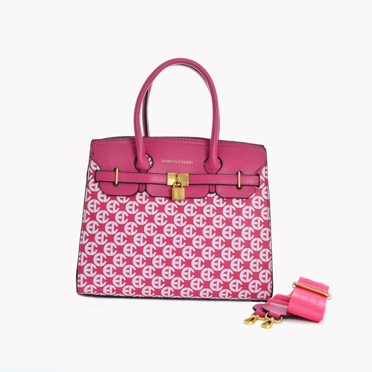 Synthetic bag with print and GB buckle-style accessory