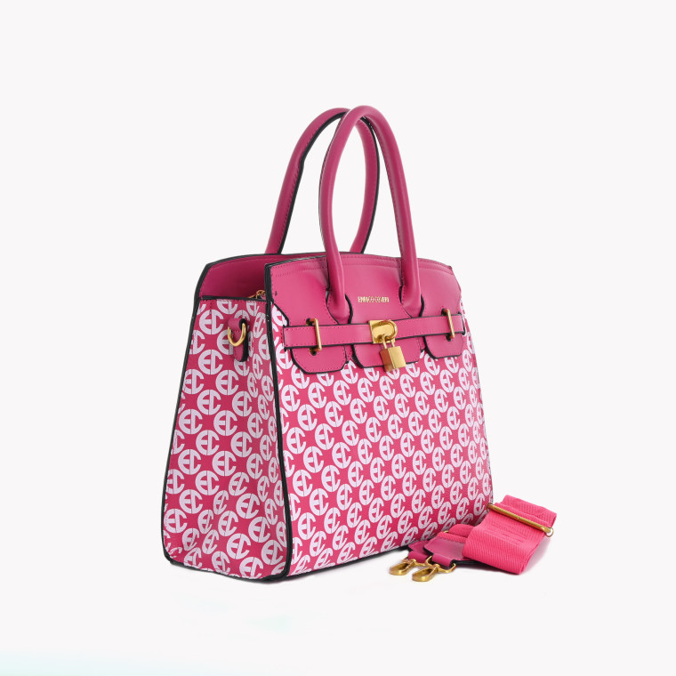 Synthetic bag with print and GB buckle-style accessory