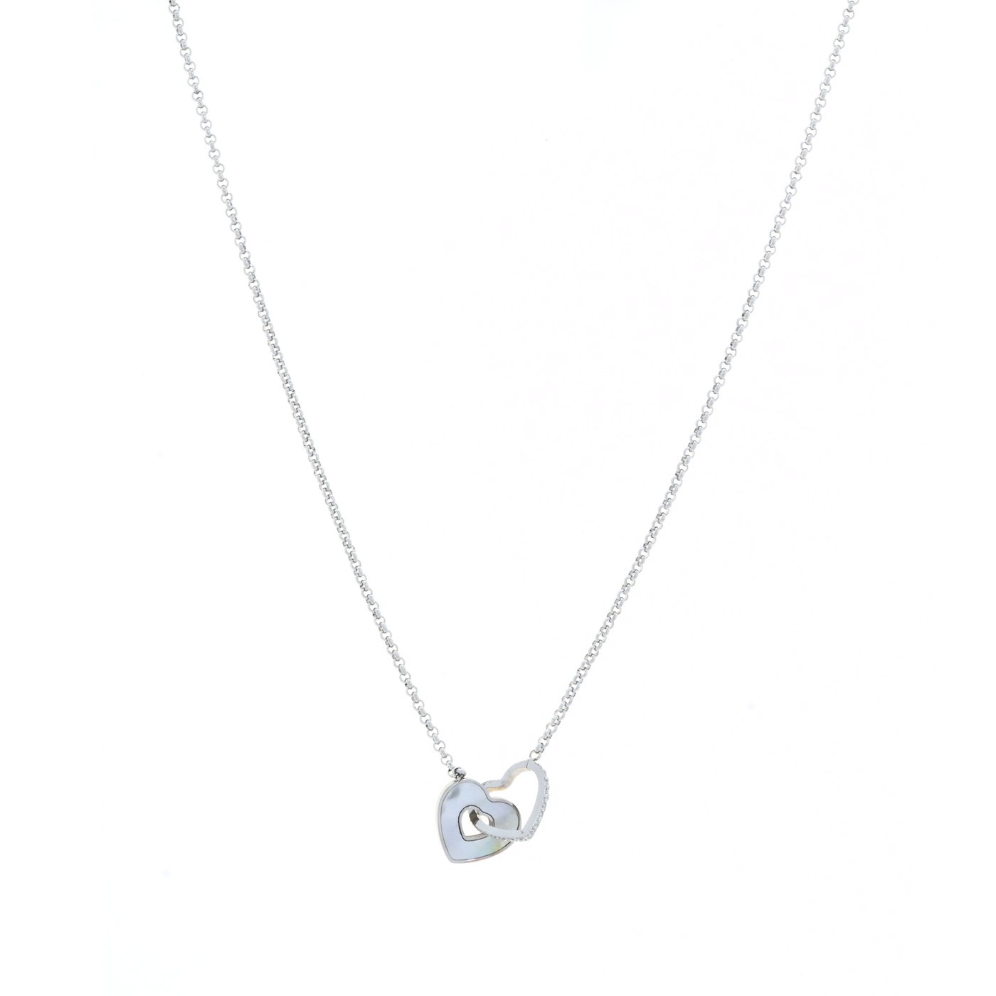 Collana in cuori d\'acciaio con zirconi GB