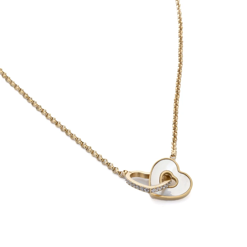 Collar de acero corazones con circonitas GB