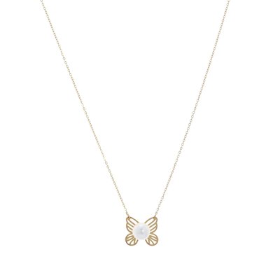 Collier en acier papillon avec perle GB