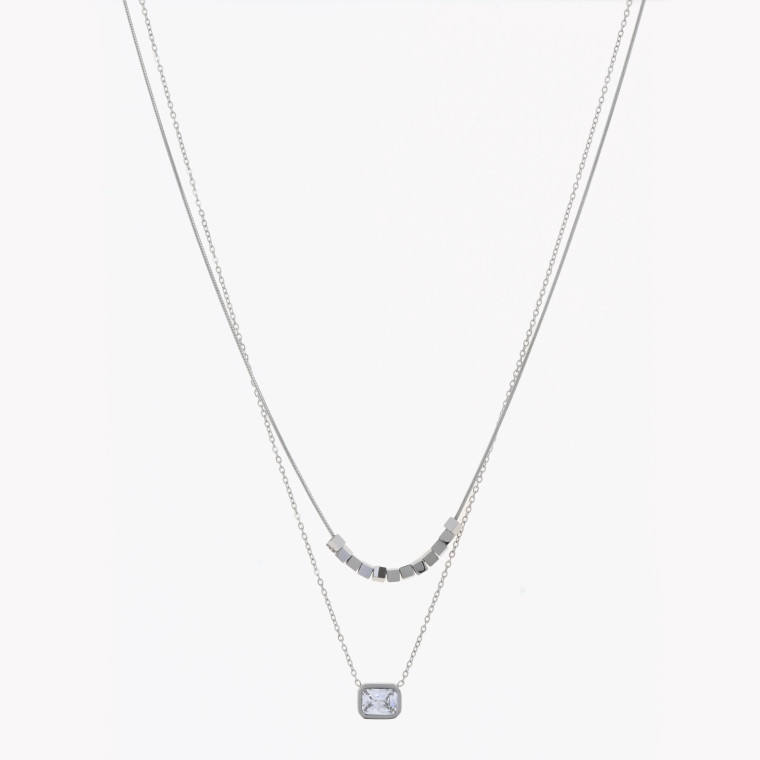 Double necklace in steel rectangle GB