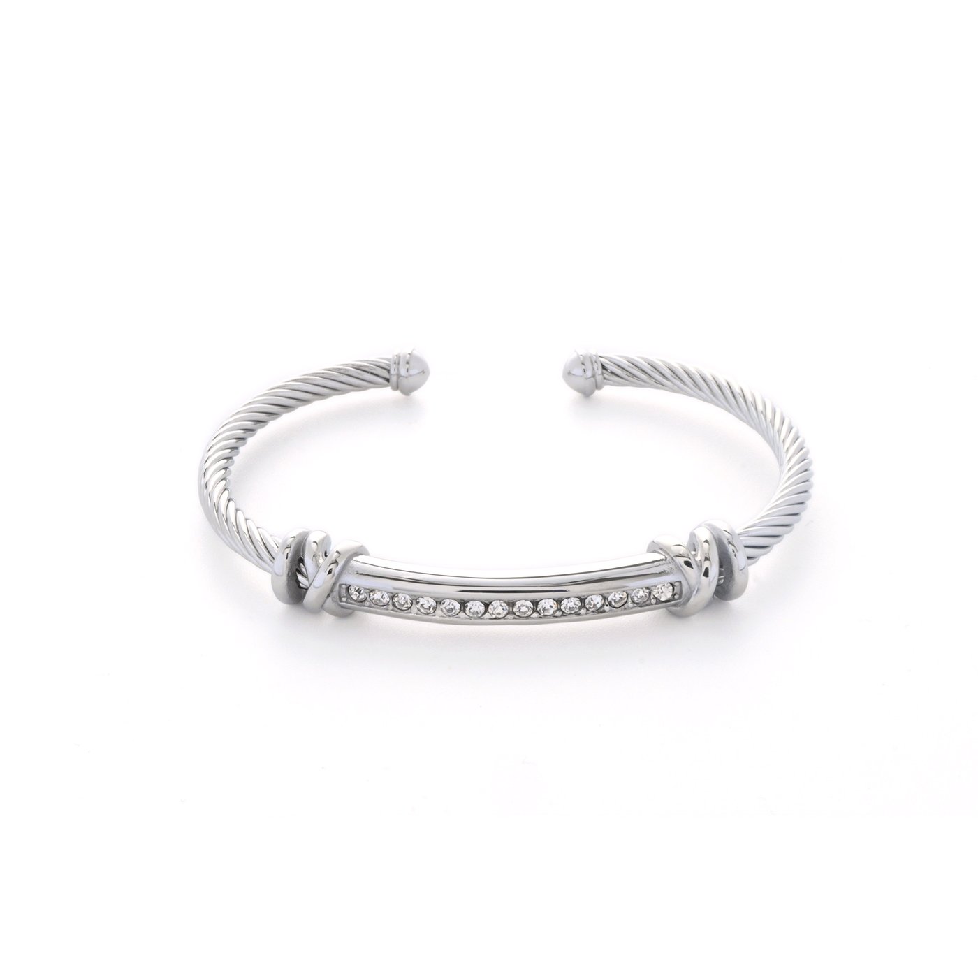 Rigid open steel bracelet with brilliants GB